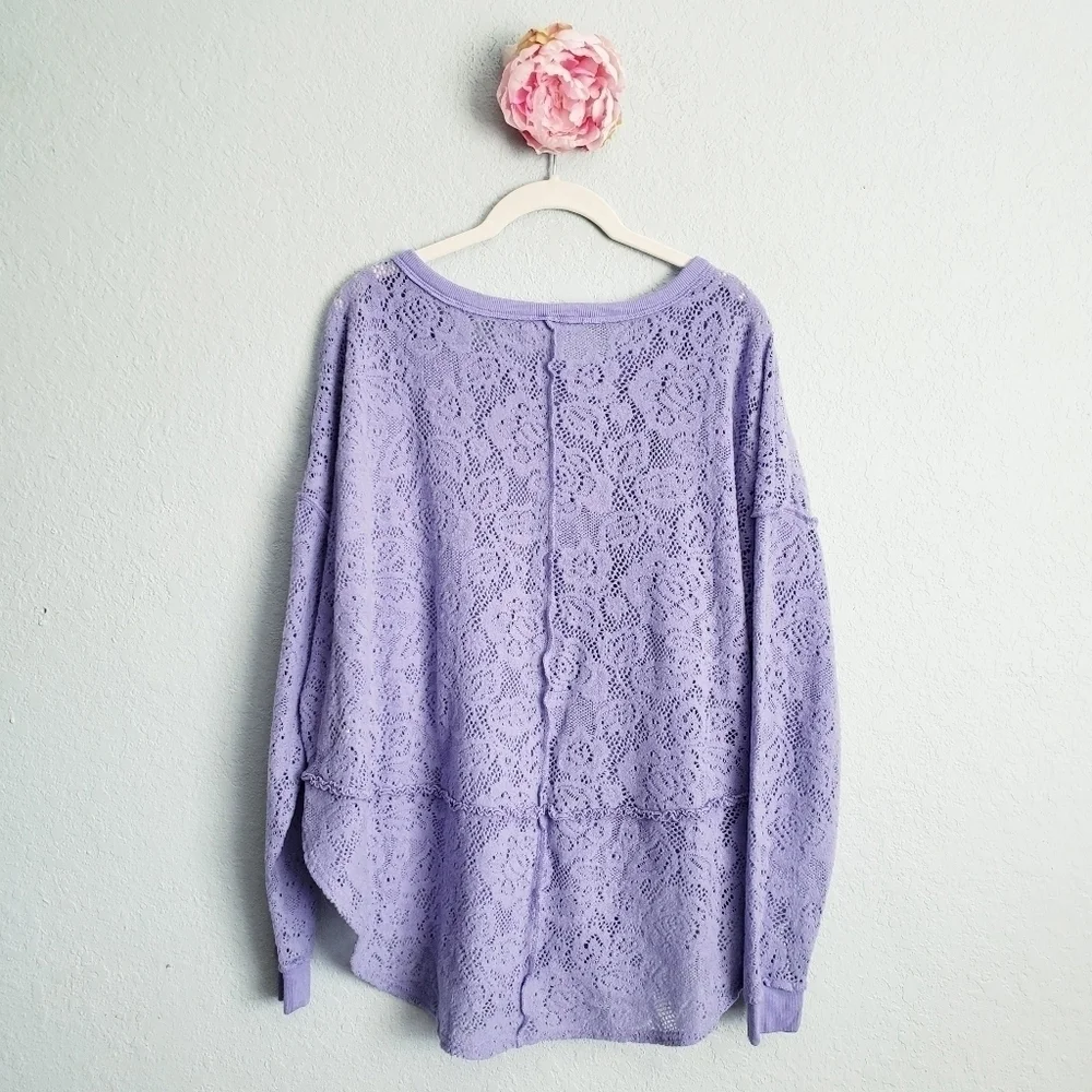 Free People Purple Knit Lace Not Cold In This Top